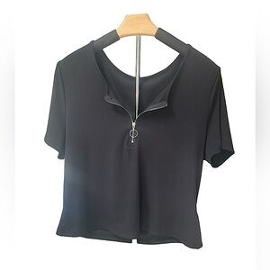 SHEIN Curve Women’s Black Zip-Up T-Shirt Top